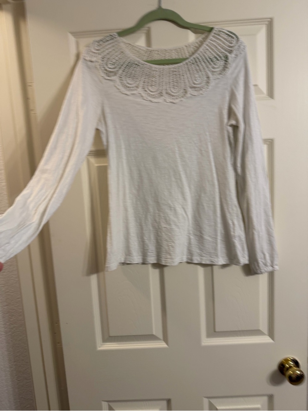 Madison White Long-Sleeve Tee with Crochet Yoke